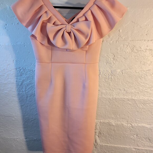 Aomei Peach Bodycon Ruffle Top Bow Zipper Back Scuba Fabric Midi Dress Size 1X - Picture 6 of 11